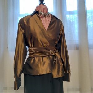 Rich Silky Sepia Belted Wrap Blouse 🍂